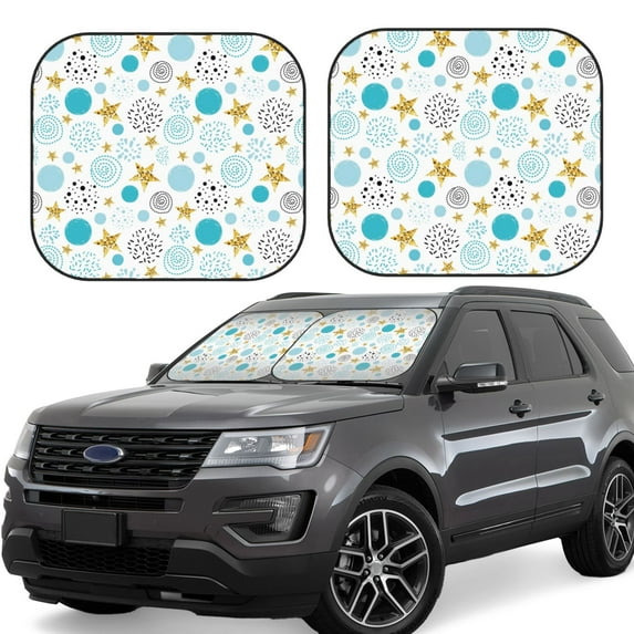 KLL Gold Stars Blue Dots Pattern Windshield Sun Shade 2-Piece Foldable Car Front Window Sunshade for Most Sedans SUV Truck- Medium