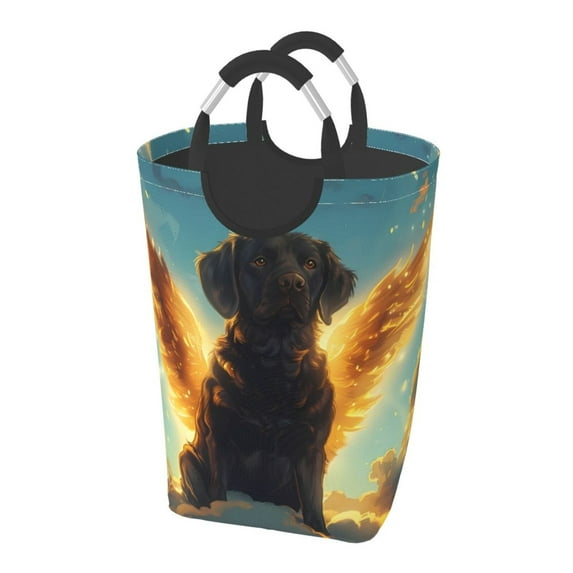 KLL Golden Cloud Winged Dog Laundry Hamper,Large Canvas Fabric Lightweight Storage Basket Toy Organizer Dirty Clothes Collapsible Waterproof