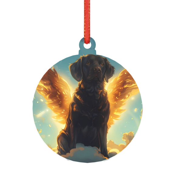 KLL Golden Cloud Winged Dog Pattern Acrylic Christmas Ornaments,1 PCS Xmas Tree Decor with Ribbon 3" Christmas Décor Christmas Pendant for Hanging on Tree & Party Favors-Round Shape