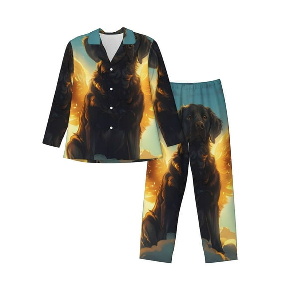 KLL Golden Cloud Winged Dog Sleepwear Mens Flannel Pajamas,Long Cotton Pj Set