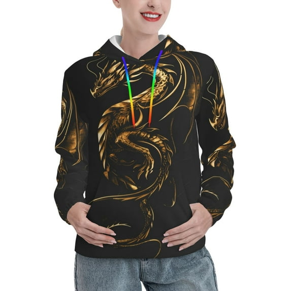 KLL Golden Dragon Tattoo Art for Womens Pullover Hoodie with Pocket Hooded Long Sleeve Shirts Sweatshirt for Women-X-Large