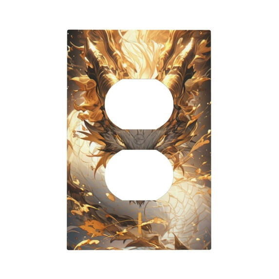 KLL Golden Horned White Dragon Pattern Electrical Outlet Covers, 3" x 5" 1 Pack Electric Receptacle Plug Covers for Decorator Receptacle Outlet & Switch-Style S
