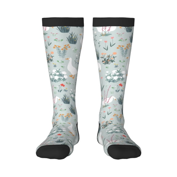 KLL Goose and Doodle Flowers Print Cool Socks Men's Women's Crew Socks Funny Crazy Novelty Stockings