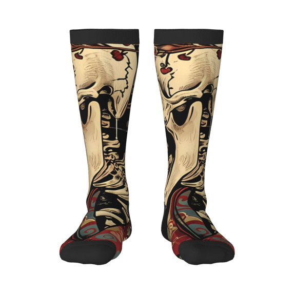 KLL Gothic Eastern Floral Skull Print Cool Socks Men's Women's Crew Socks Funny Crazy Novelty Stockings