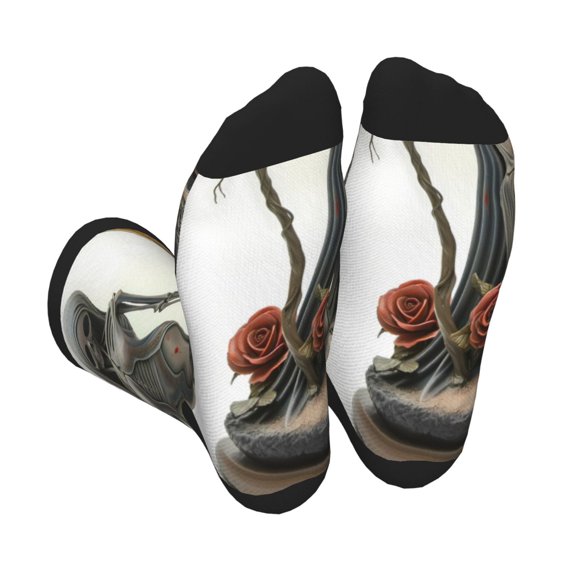 KLL Gothic Skeleton With Roses Print Cool Socks Men's Women's Crew Socks Funny Crazy Novelty Stockings