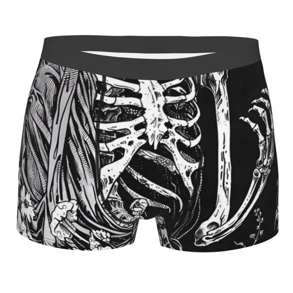 KLL Gothic Skull Floral Art Men's Cotton Boxer Briefs Underwear-X-Large