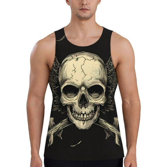 KLL Gothic Winged Skull Print Men's Muscle Gym Workout Stringer Tank Tops Bodybuilding Fitness T-Shirts Tank Tops Men-Medium