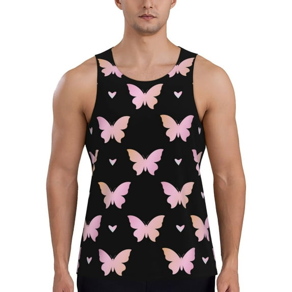 KLL Gradient Butterfly Print Men's Muscle Gym Workout Stringer Tank Tops Bodybuilding Fitness T-Shirts Tank Tops Men-4X-Large