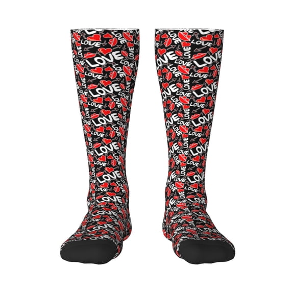 KLL Graffiti Valentine Day Print Cool Socks Men's Women's Crew Socks Funny Crazy Novelty Stockings