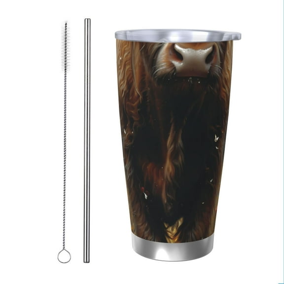 KLL Grassland Sunflower Cow Print 40oz Stainless Steel Insulated Car Cup with Spillproof Lid - Keep Your Drink Hot or Cold on the Go-Straw Two-piece Set