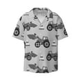 thumbnail image 1 of KLL Gray Tractor Print Men's Shirt Short Sleeve Button Down Summer Cuba Beach Shirts- Small, 1 of 7