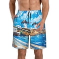 thumbnail image 1 of KLL Greek Island Windmills Painting Men's Casual Summer Beach Shorts Hawaiian Shorts with Pockets-, 1 of 5