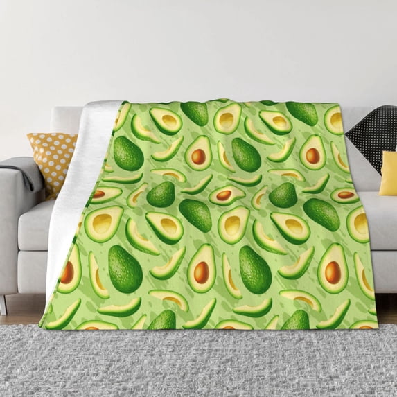 KLL Green Avocado Print Fleece Throw Blanket, Horizontal Fleece Bedding Cute Soft Blankets Comfy Fleece Flannel Plush Home Decor for Couch & Bed -80"x60"