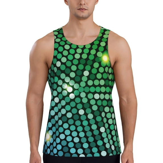 KLL Green Disco Lights Print Men's Muscle Gym Workout Stringer Tank Tops Bodybuilding Fitness T-Shirts Tank Tops Men-3X-Large