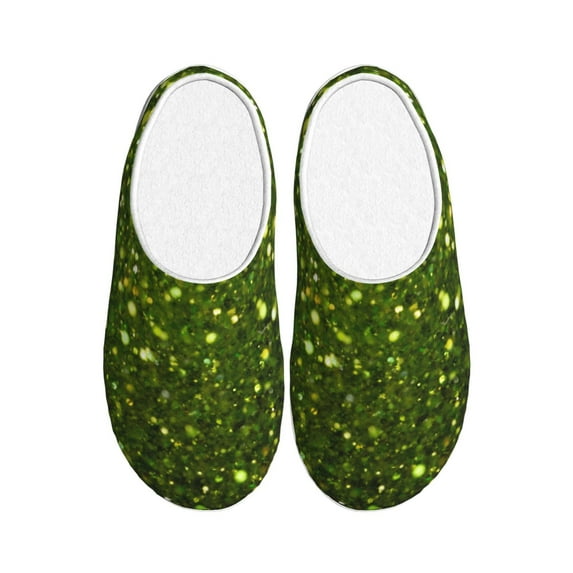 KLL Green Glitter Sparkle Pattern Adult Unisex Cozy Slippers,Fuzzy Slip-on Slippers TPR Sole Slippers Comfort Plush Home Footwear for Indoor & Outdoor-35/36