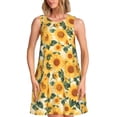 thumbnail image 1 of KLL Green Leaf Sunflower Pattern Womens Summer Dresses 2025,Loose Round Neck Sleeveless Sundresses Tank Dresses with Pockets, 1 of 7