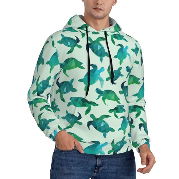 KLL Green Sea Turtle Print Mens Hoodie Long Sleeve Casual Pullover Hooded Sweatshirt Fashion Drawstring Hoodies with Pocket-4X-Large