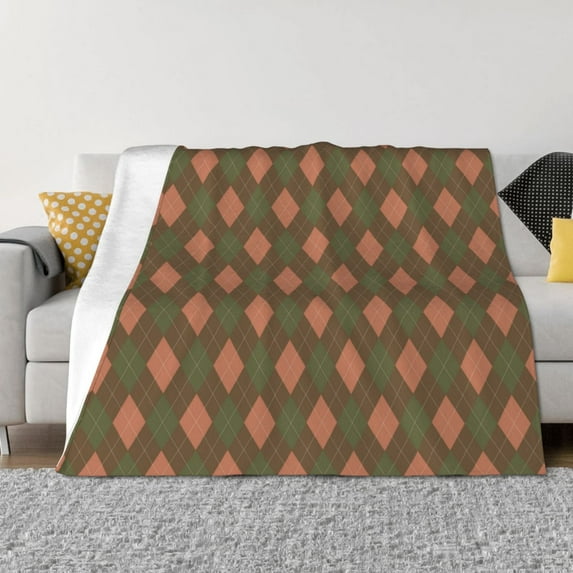 KLL Green and Squares Print Fleece Throw Blanket, Horizontal Fleece Bedding Cute Soft Blankets Comfy Fleece Flannel Plush Home Decor for Couch & Bed -80"x60"