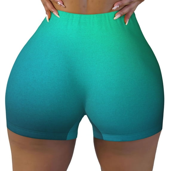 KLL Green Turquoise Teal Pattern Workout Shorts for Women Scrunch Short Gym Yoga Running Sport Active Exercise Fitness Shorts