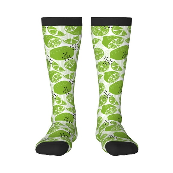 KLL Green Various Lemons Print Cool Socks Men's Women's Crew Socks Funny Crazy Novelty Stockings