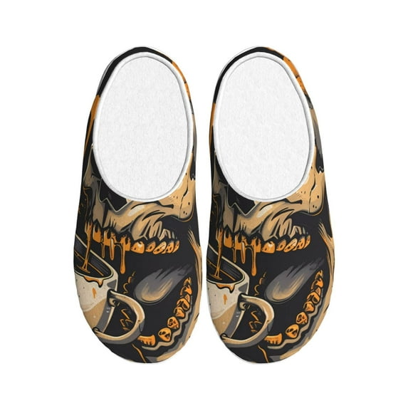 KLL Grim Coffee Skull Pattern Adult Unisex Cozy Slippers,Fuzzy Slip-on Slippers TPR Sole Slippers Comfort Plush Home Footwear for Indoor & Outdoor-11