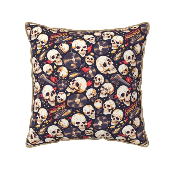 KLL Guitar Skull record Decorative Throw Pillow Covers Velvet Soft for Couch Sofa Bedroom Living Room Outdoor (No pillow core)- 20"x20"