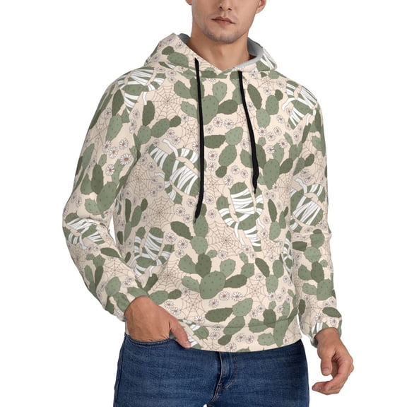 KLL Halloween Cactus Print Mens Hoodie Long Sleeve Casual Pullover Hooded Sweatshirt Fashion Drawstring Hoodies with Pocket-3X-Large