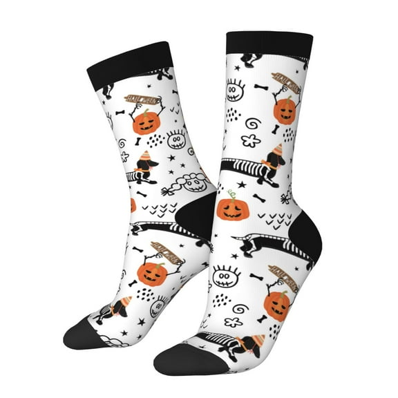 KLL Halloween Dachshund Print Cool Socks Men's Women's Crew Socks Funny Crazy Novelty Stockings