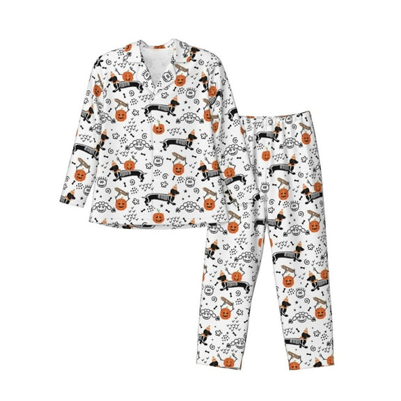 KLL Halloween Dachshund Sleepwear Mens Flannel Pajamas,Long Cotton Pj Set