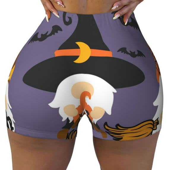 KLL Halloween Gnomes Pattern Workout Shorts for Women Scrunch Short Gym Yoga Running Sport Active Exercise Fitness Shorts