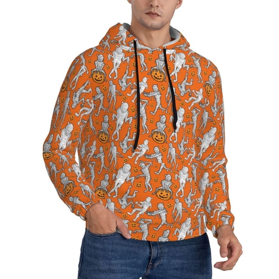 KLL Halloween Mummy Print Mens Hoodie Long Sleeve Casual Pullover Hooded Sweatshirt Fashion Drawstring Hoodies with Pocket-4X-Large