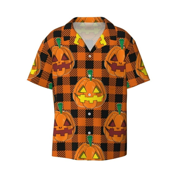 KLL Halloween Print Men's Shirt Short Sleeve Button Down Summer Cuba Beach Shirts- 3X-Large