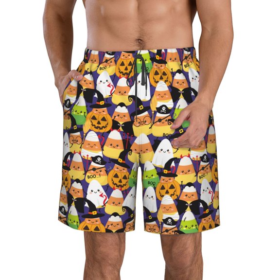 KLL Halloween1 Men's Casual Summer Beach Shorts Hawaiian Shorts with Pockets-Medium