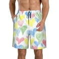 thumbnail image 1 of KLL Hand Drawn Colored Hearts Men's Casual Summer Beach Shorts Hawaiian Shorts with Pockets-XX-Large, 1 of 5