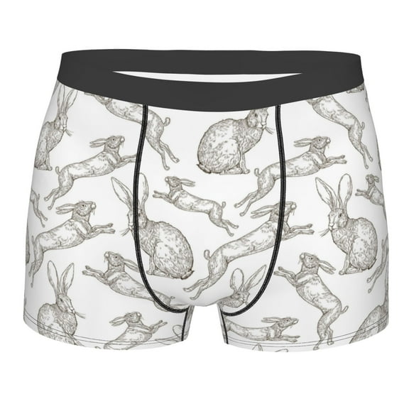 KLL Hand Drawn Rabbit Men's Cotton Boxer Briefs Underwear-X-Large