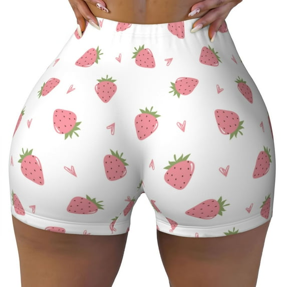 KLL Hand Drawn Strawberry Pattern Workout Shorts for Women Scrunch Short Gym Yoga Running Sport Active Exercise Fitness Shorts