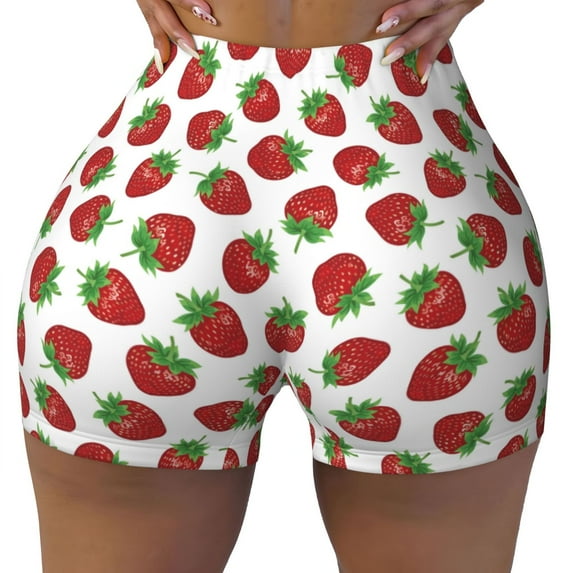 KLL Hand Drawn Strawberry Pattern Workout Shorts for Women Scrunch Short Gym Yoga Running Sport Active Exercise Fitness Shorts