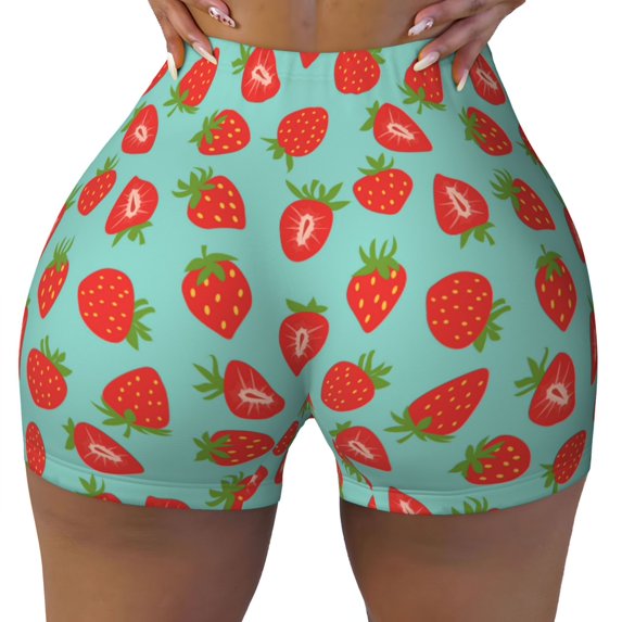 KLL Hand Drawn Strawberry Pattern Workout Shorts for Women Scrunch Short Gym Yoga Running Sport Active Exercise Fitness Shorts