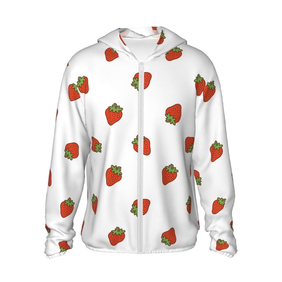 KLL Hand Drawn Strawberry Print Men's Women’s UPF 50+ Sun Protection Outdoor Hoodie Jacket Long Sleeve Fishing Hiking Performance Shirt-Small