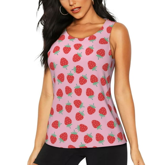 KLL Hand Drawn Strawberry Print Womens Tank Top Sleeveless Workout Tops Athletic Running Shirts Yoga Gym Clothes-Medium