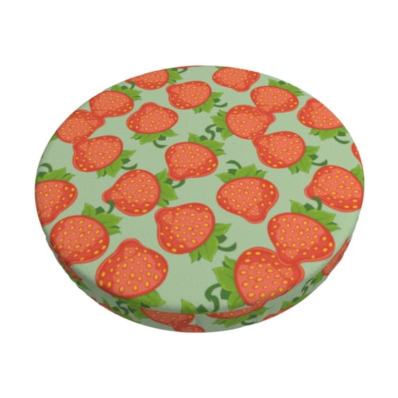 KLL Hand Drawn Strawberry Round Bar Chair Cushion Cover 13 inch ,Bar Stool Protector with Elastic, Soft Washable