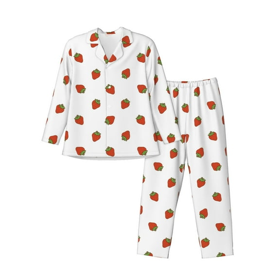 KLL Hand Drawn Strawberry Sleepwear Mens Flannel Pajamas,Long Cotton Pj Set