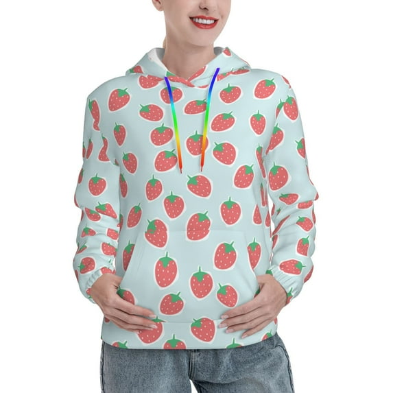 KLL Hand Drawn Strawberry for Womens Pullover Hoodie with Pocket Hooded Long Sleeve Shirts Sweatshirt for Women-X-Large