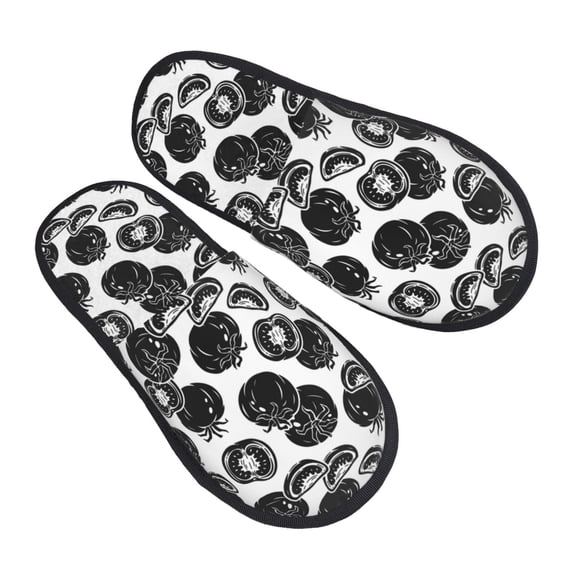 KLL Hand Drawn Tomatoes Slippers for Women Men House Slip on Indoor Outdoor Bedroom Furry Fleece Lined Ladies Comfy Anti-Skid Rubber Hard Sole-Large