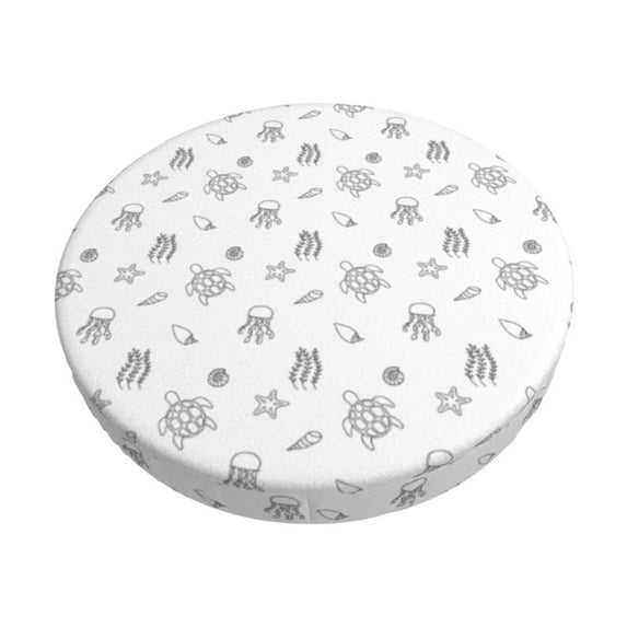 KLL Hand Drawn Turtle Round Bar Chair Cushion Cover 12 inch ,Bar Stool Protector with Elastic, Soft Washable
