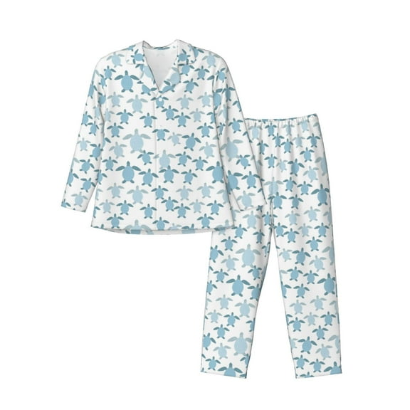 KLL Hand Drawn Turtle Sleepwear Mens Flannel Pajamas,Long Cotton Pj Set