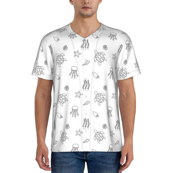 KLL Hand Drawn Turtle for Men's Baseball Shirts,Short Sleeve Casual Shirts Button Down Shirt for Men Beach Summer Wedding Shirt-3X-Large