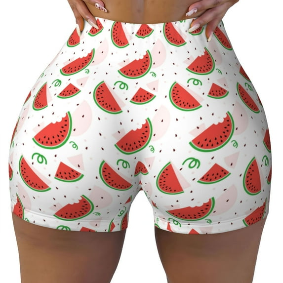 KLL Hand Drawn Watermelon Pattern Workout Shorts for Women Scrunch Short Gym Yoga Running Sport Active Exercise Fitness Shorts