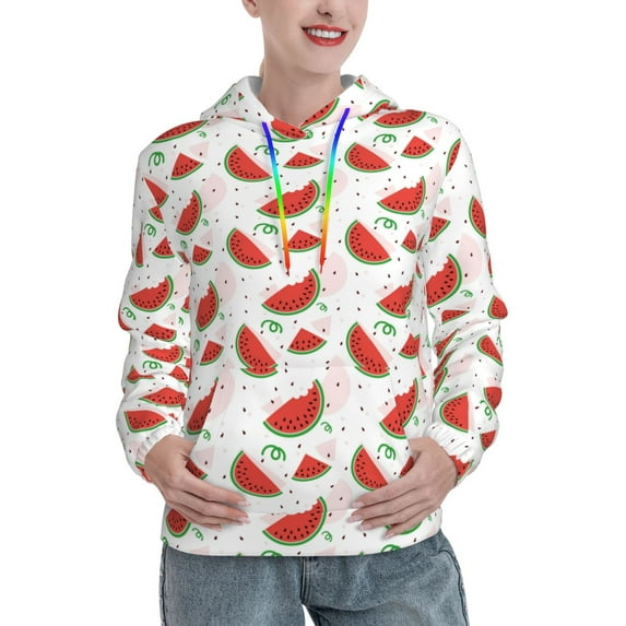 KLL Hand Drawn Watermelon for Womens Pullover Hoodie with Pocket Hooded Long Sleeve Shirts Sweatshirt for Women-Small