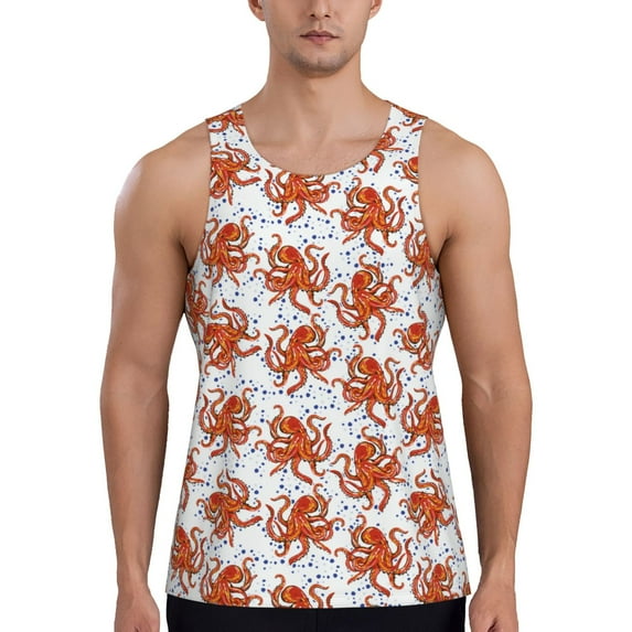KLL Hand drawn octopus Print Men's Muscle Gym Workout Stringer Tank Tops Bodybuilding Fitness T-Shirts Tank Tops Men-4X-Large